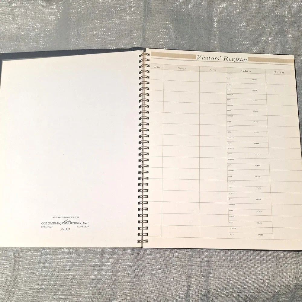 80s Visitors' Register Visitor Sign In Book Vintage Black Columbian Artworks USA
